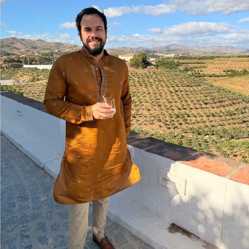 Men's Mustard Kurta with Embroidered Details